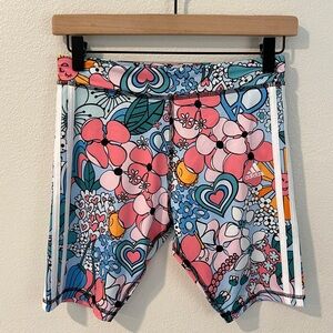 Adidas Girls Size 16 XL Floral Print Bike Shorts‎ Colorful Stretchy Pull On